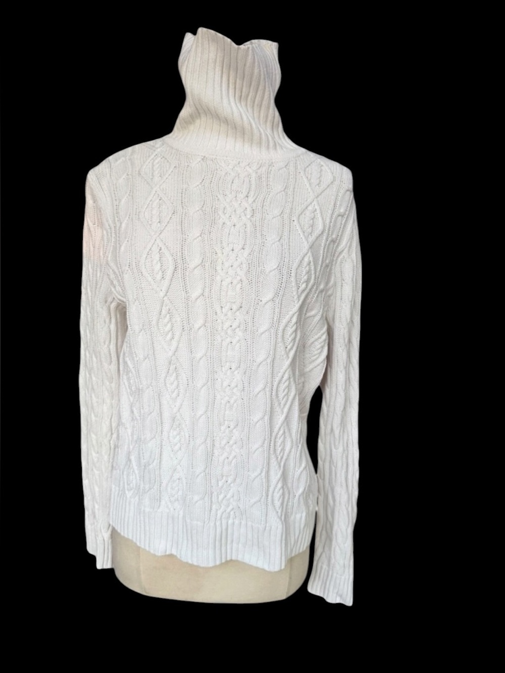 Late 80s/90s Jean Pierre 100% Cotton White‎ Cable Knit Turtleneck Sweater